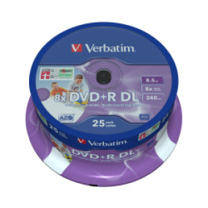 DVD+R DL Verbatim 8.5GB 8× Inkjet print. DL spindle pk25